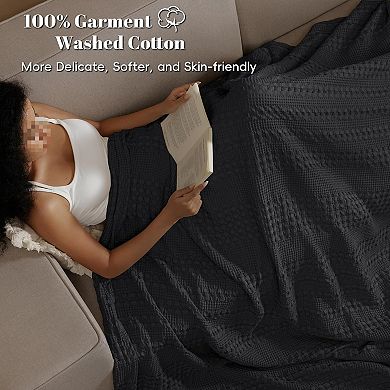 Cotton Waffle Weave Blanket Queen Size for Bed, Soft Lightweight & Breathable for Spring and Summer