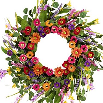 Artificial Spring Wreath 22 Inch Summer Wreaths for Front Door Spring Door Wreath for Farmhouse