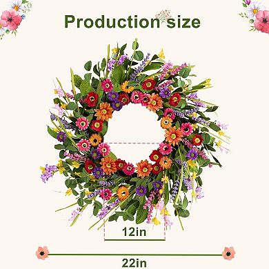 Artificial Spring Wreath 22 Inch Summer Wreaths for Front Door Spring Door Wreath for Farmhouse