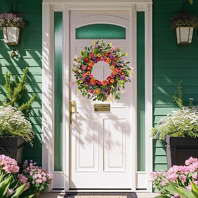 Artificial Spring Wreath 22 Inch Summer Wreaths for Front Door Spring Door Wreath for Farmhouse
