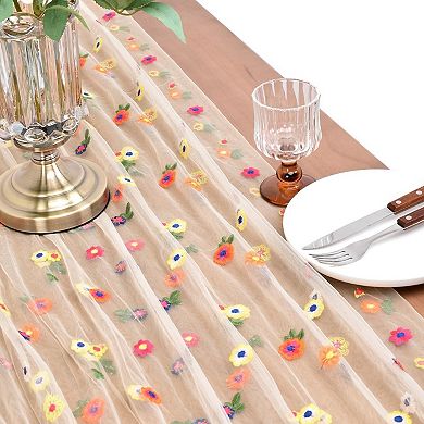 Embroidery Daisy Spring Summer Table Runner 10ft Florals Seasonal Easter Tulle Table Runner Holiday