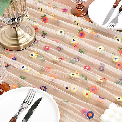 Embroidery Daisy Spring Summer Table Runner 10ft Florals Seasonal Easter Tulle Table Runner Holiday