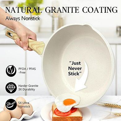 Nonstick Deep Frying Pan with Lid, 9.5" Granite Induction Safe Skillet