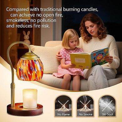 Candle Warmer Lamp Red Height-Adjustable Vintage Timer 4 Dimmer Settings Jar Compatible Festive Home