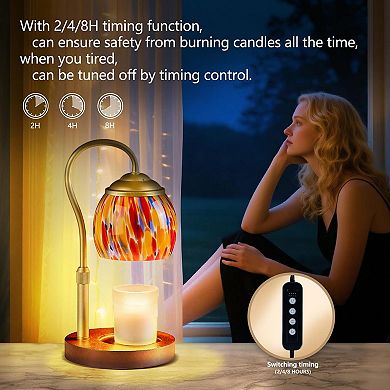 Candle Warmer Lamp Red Height-Adjustable Vintage Timer 4 Dimmer Settings Jar Compatible Festive Home