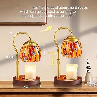 Candle Warmer Lamp Red Height-Adjustable Vintage Timer 4 Dimmer Settings Jar Compatible Festive Home