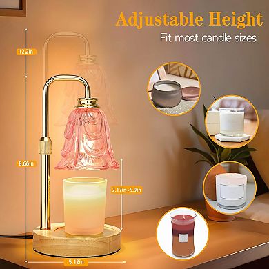 Candle Warmer Lamp With Timer Dimmer Adjustable Height Pink Tulip Wax Melter Flameless Electric Home
