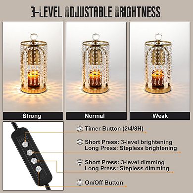 Crystal Wax Melt Lamp with Timer Dimmer 2 Bulbs Electric Candle Warmer for Bedroom Home Decor