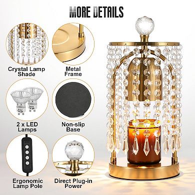Crystal Wax Melt Lamp with Timer Dimmer 2 Bulbs Electric Candle Warmer for Bedroom Home Decor