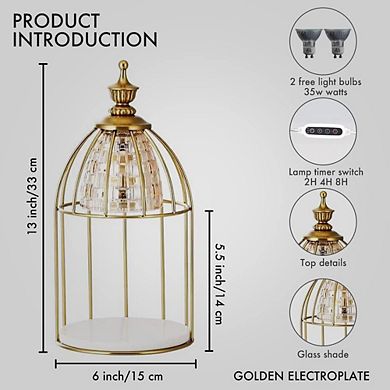 Candle Warmer Lamp Vintage Wax Melter with Timer Adjustable Brightness Metal Wooden Base Glass