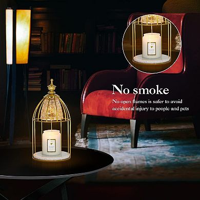 Candle Warmer Lamp Vintage Wax Melter with Timer Adjustable Brightness Metal Wooden Base Glass