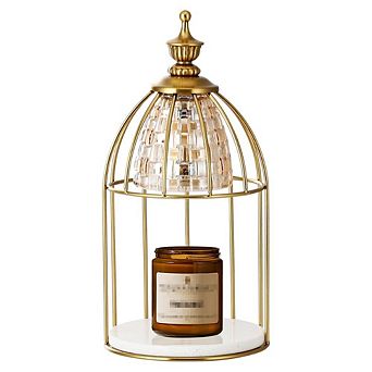 Candle Warmer Lamp Vintage Wax Melter with Timer Adjustable Brightness Metal Wooden Base Glass