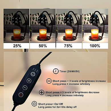 Candle Warmer Lamp Electric Metal Foldable Wax Melting for Jar Candles with 2 Bulbs Timer Dimmer