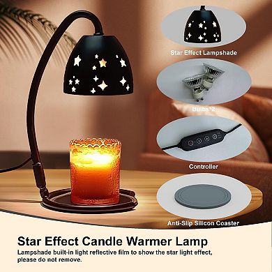 Candle Warmer Lamp Electric Metal Foldable Wax Melting for Jar Candles with 2 Bulbs Timer Dimmer