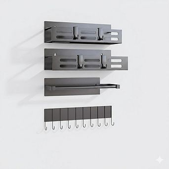 Magnetic Spice Rack with Hooks & Paper Towel Holder, Fridge Kitchen Organizer (Black)