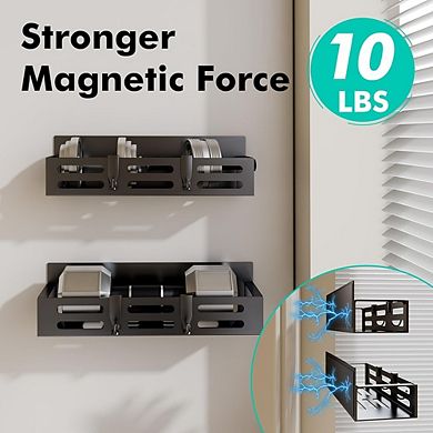 Magnetic Spice Rack with Hooks & Paper Towel Holder, Fridge Kitchen Organizer (Black)