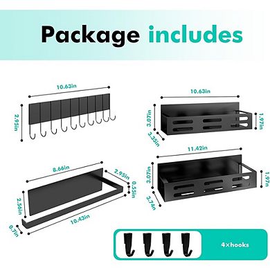 Magnetic Spice Rack with Hooks & Paper Towel Holder, Fridge Kitchen Organizer (Black)