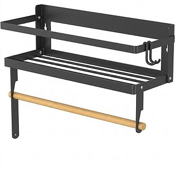 Foldable Magnetic Spice Rack Shelf with Paper Towel Holder and Hooks