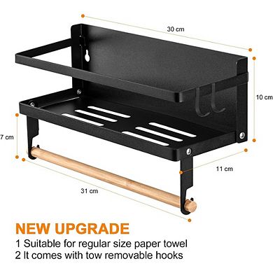 Foldable Magnetic Spice Rack Shelf with Paper Towel Holder and Hooks