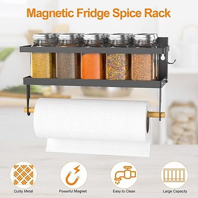 Foldable Magnetic Spice Rack Shelf with Paper Towel Holder and Hooks