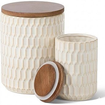 Diamond-Pattern Ceramic Kitchen Canister Set with Airtight Lids, Food Storage Jars