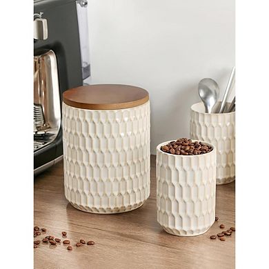 Diamond-Pattern Ceramic Kitchen Canister Set with Airtight Lids, Food Storage Jars