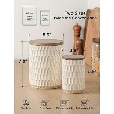 Diamond-Pattern Ceramic Kitchen Canister Set with Airtight Lids, Food Storage Jars