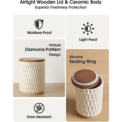 Diamond-Pattern Ceramic Kitchen Canister Set with Airtight Lids, Food Storage Jars