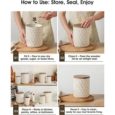 Diamond-Pattern Ceramic Kitchen Canister Set with Airtight Lids, Food Storage Jars