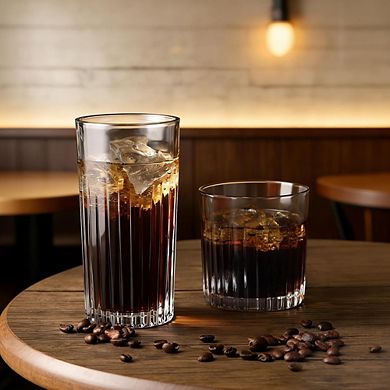 Highball & Cocktail Glass Set, Ribbed Thick Glasses for Water & Beverages