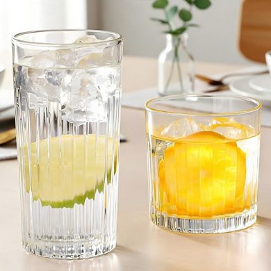 Highball & Cocktail Glass Set, Ribbed Thick Glasses for Water & Beverages