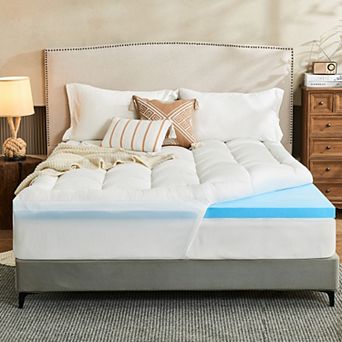 Inhand 4" Memory Foam Mattress Topper, Dual Layer 2" Gel & 2" Cooling Pillow Top Pad for Back Pain