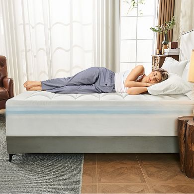 Inhand 4" Memory Foam Mattress Topper, Dual Layer 2" Gel & 2" Cooling Pillow Top Pad for Back Pain