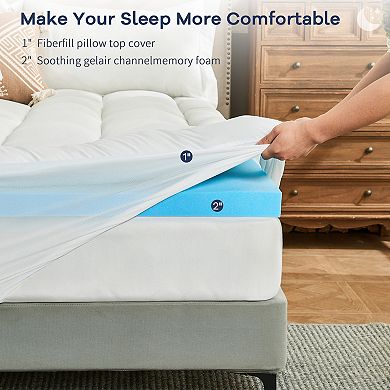 Inhand 4" Memory Foam Mattress Topper, Dual Layer 2" Gel & 2" Cooling Pillow Top Pad for Back Pain