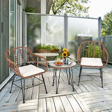 Costway 3PCS Patio Rattan Bistro Set Coffee Table Armchair Garden