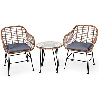 Costway 3 pc Patio Rattan Bistro Set Coffee Table Armchair Garden