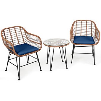 Costway 3 pc Patio Rattan Bistro Set Coffee Table Armchair Garden