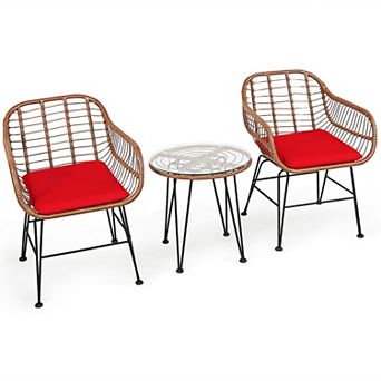 Costway 3 pc Patio Rattan Bistro Set Coffee Table Armchair Garden