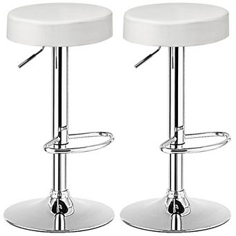 Costway Set of 2 Round Bar Stool PU Adjustable Swivel Pub Chair W/ Footrest