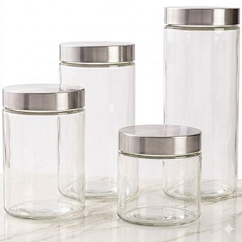 Glass Canister Set with Airtight Lids, Labels & Food Storage Jars