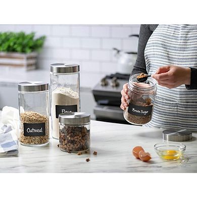 Glass Canister Set with Airtight Lids, Labels & Food Storage Jars
