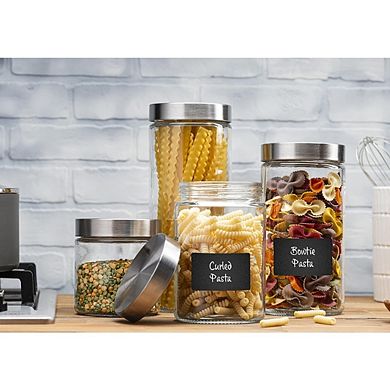 Glass Canister Set with Airtight Lids, Labels & Food Storage Jars