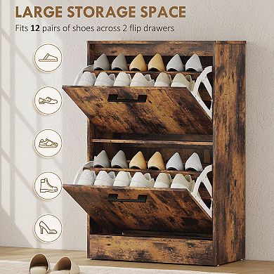 HOMCOM Shoe Cabinet with Flip Drawers, Shoe Storage Cabinet
