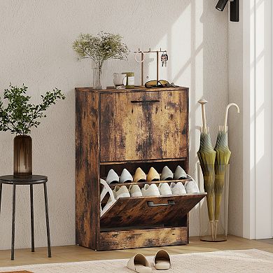 HOMCOM Shoe Cabinet with Flip Drawers, Shoe Storage Cabinet