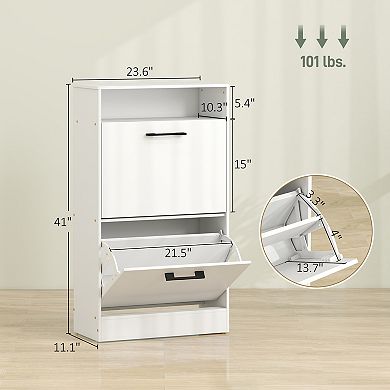 HOMCOM Shoe Cabinet with 2 Flip Drawers and Open Shelf