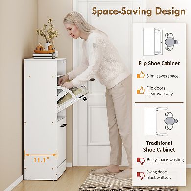 HOMCOM Shoe Cabinet with 2 Flip Drawers and Open Shelf