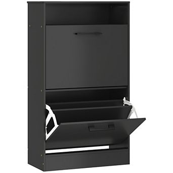 HOMCOM Shoe Cabinet with 2 Flip Drawers and Open Shelf