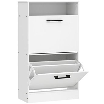 HOMCOM Shoe Cabinet with 2 Flip Drawers and Open Shelf