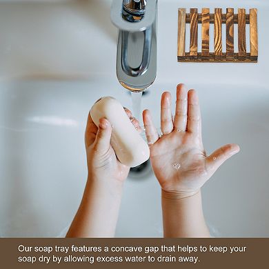 6Pcs Wooden Soap Dish, Self Draining Natural Big Bar Soap Holder for Shower Bathroom