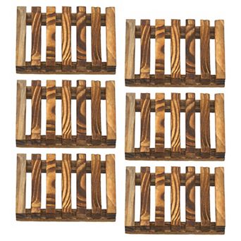 6 pc Wooden Soap Dish, Self Draining Natural Big Bar Soap Holder for Shower Bathroom